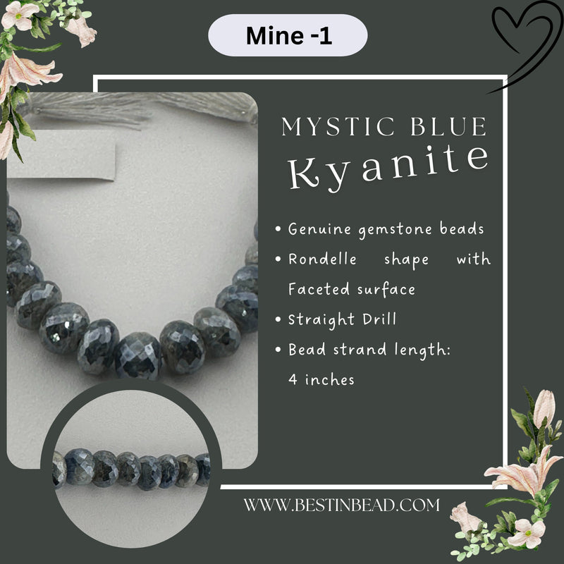 Mystic Blue Kyanite Natural Rondelle Bead Strand