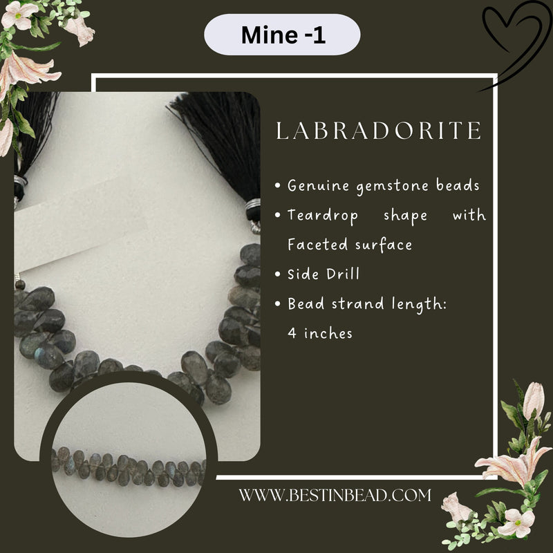 Labradorite Natural Teardrop Bead Strand