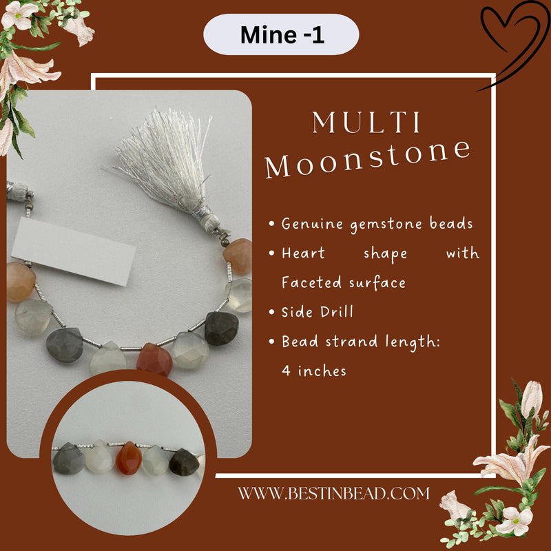 Multi Moonstone Natural Heart Bead Strand