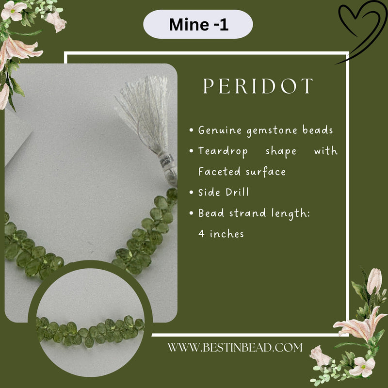 Peridot Natural Teardrop Bead Strand