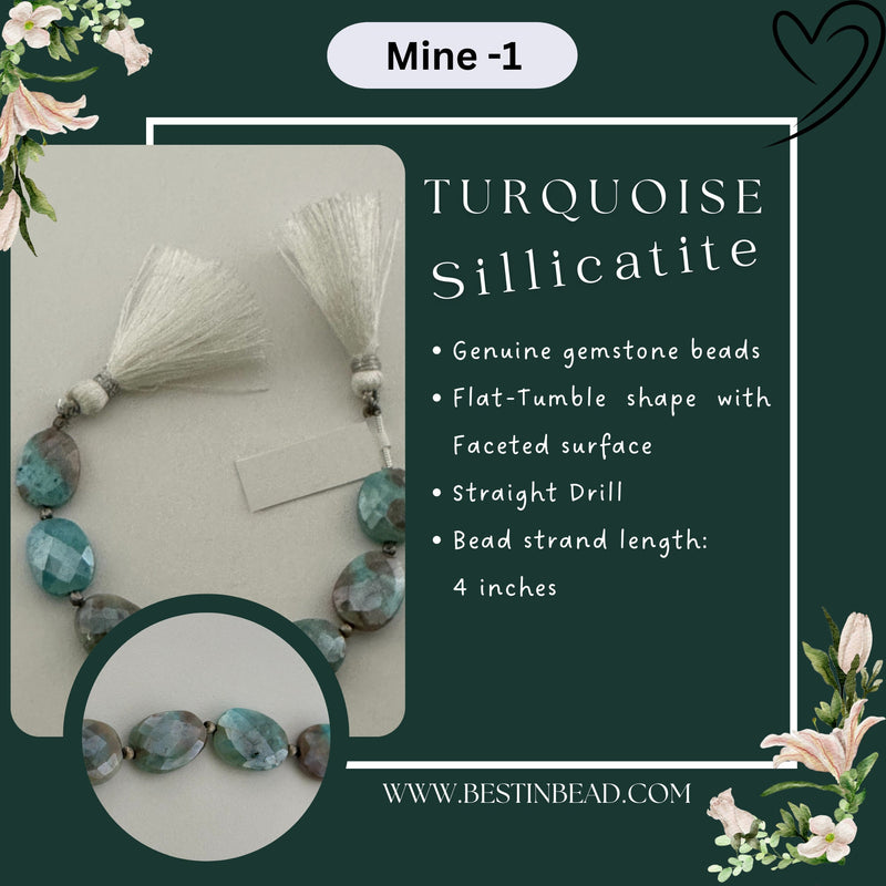 Turquoise Sillicatite Flat Tumble Bead Strand
