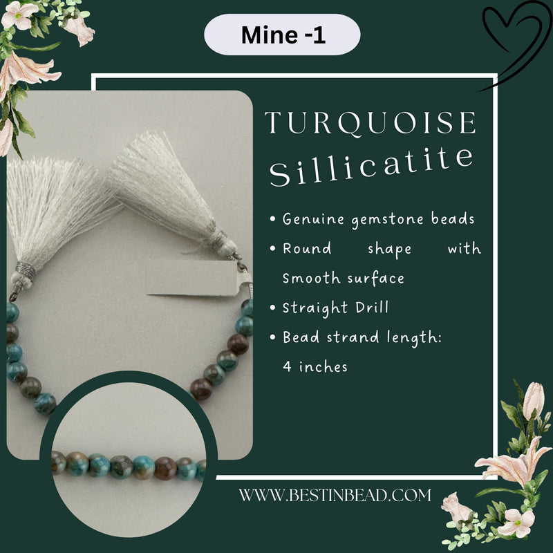 Turquoise Sillicatite Round Bead Strand