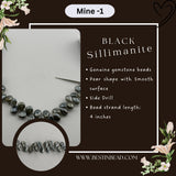 Black Sillimanite Pear Bead Strand