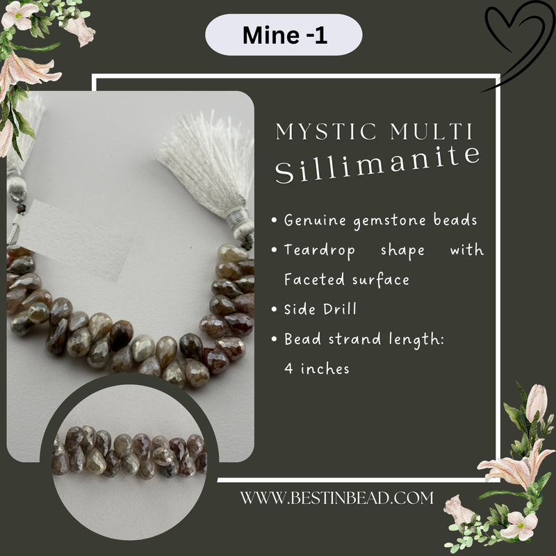 Mystic Multi Sillimanite Teardrop Bead Strand
