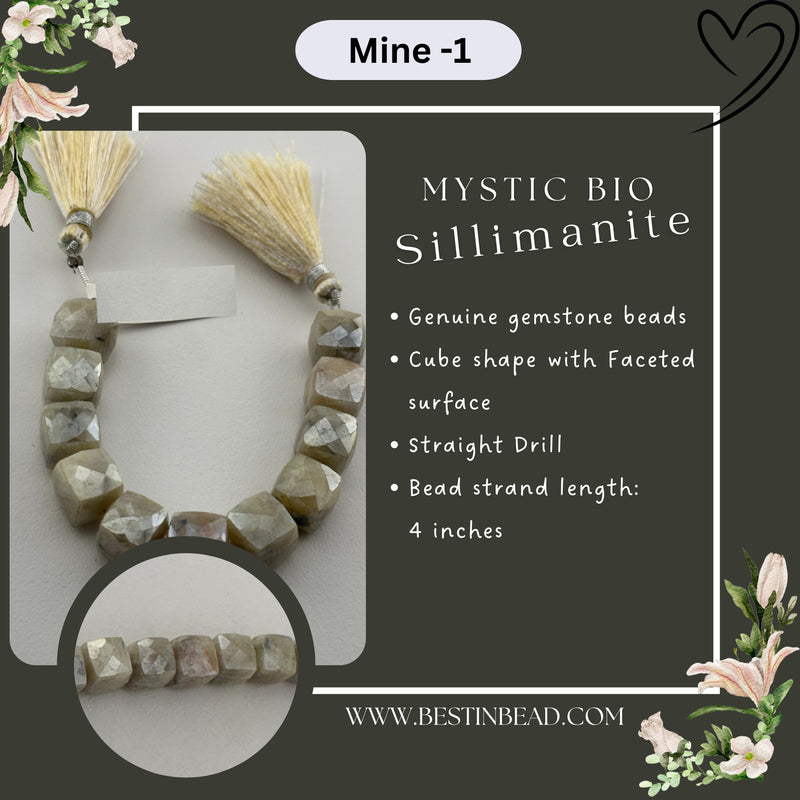 Mystic Bio Sillimanite Cube Bead Strand