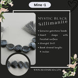 Mystic Black Sillimanite Heart Bead Strand