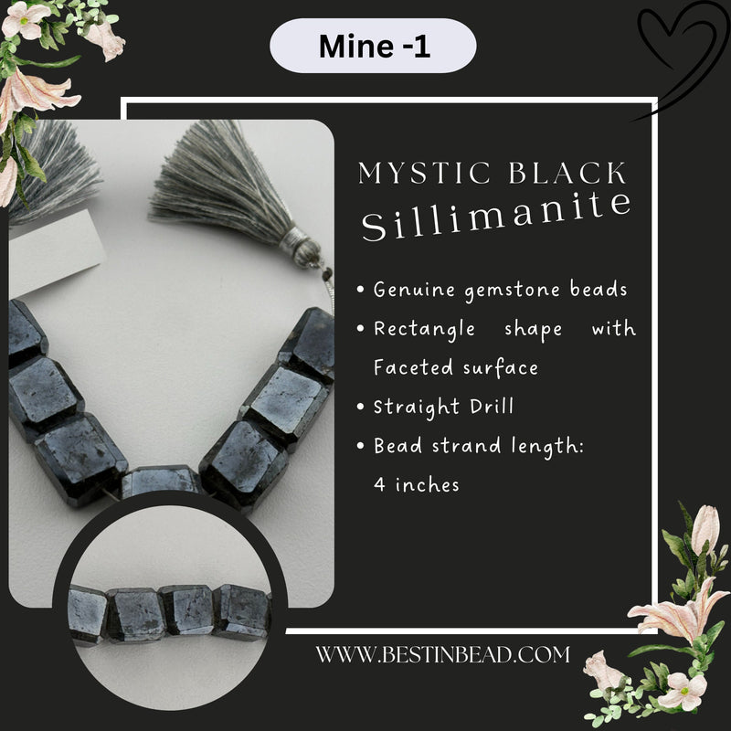 Mystic Black Sillimanite Rectangle Bead Strand