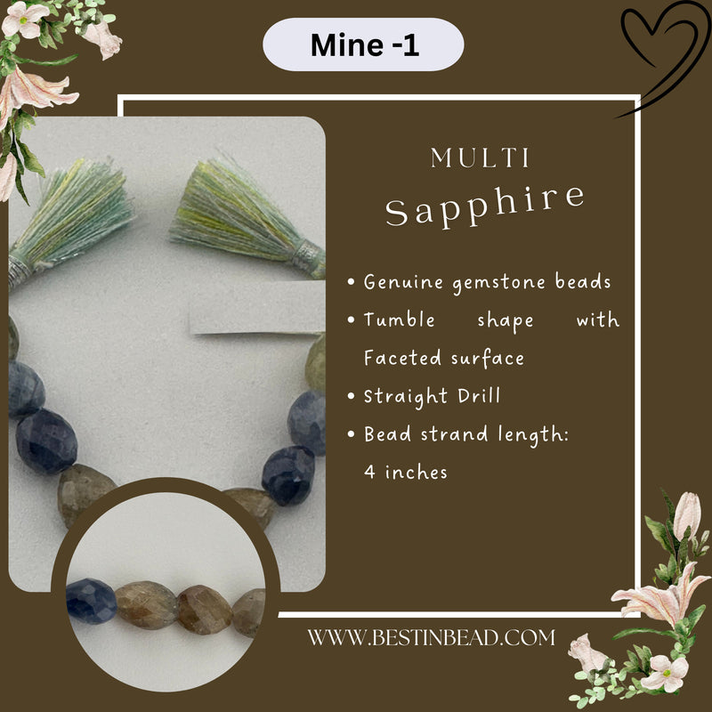 Multi Sapphire Natural Tumble Bead Strand