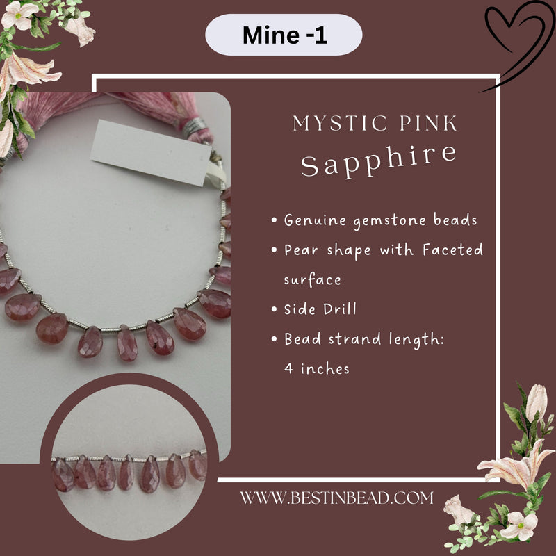 Mystic Pink Sapphire Natural Pear Bead Strand