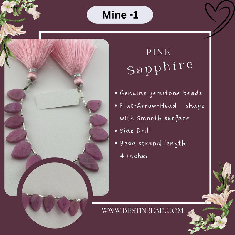 Pink Sapphire Natural Flat Arrow Head Bead Strand