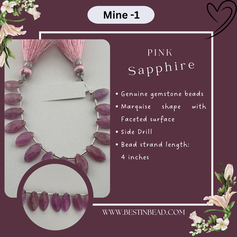 Pink Sapphire Natural Marquise Bead Strand