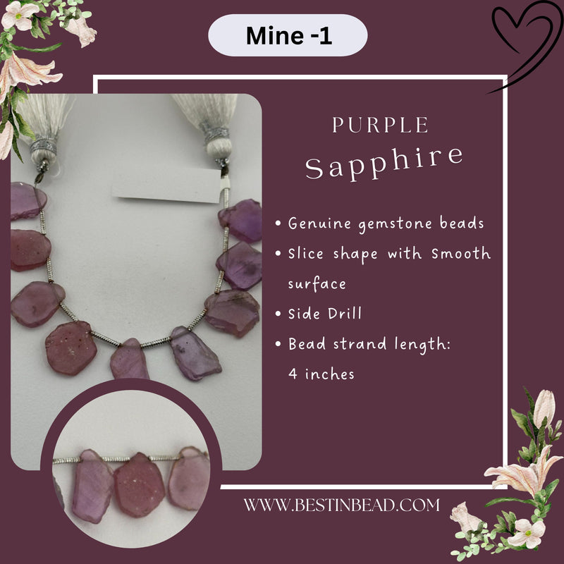 Purple Sapphire Natural Slice Bead Strand