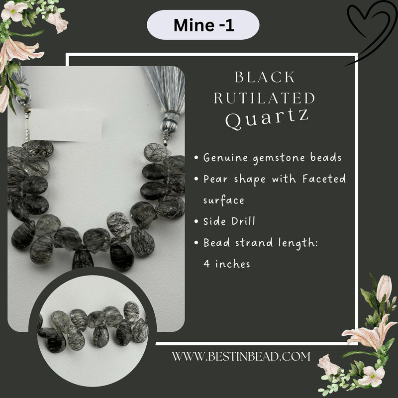 Black Rutile/Termilated Quartz Pear Bead Strand