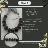 Black Rutile/Termilated Quartz Rondelle Bead Strand