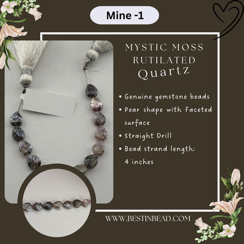 Mystic Moss Rutilated Quartz Pear Bead Strand