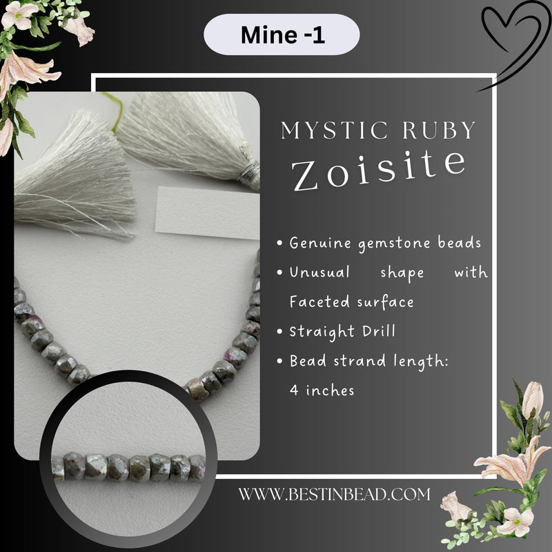 Mystic Ruby Pink Zoisite Unusual Bead Strand