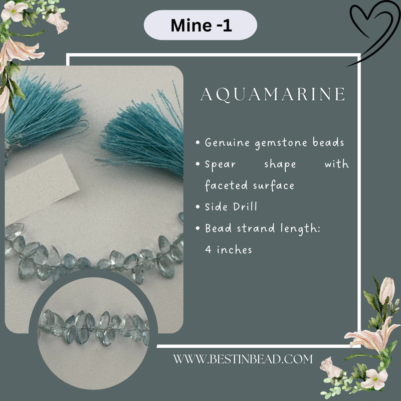 Aquamarine Natural Spear Bead Strand