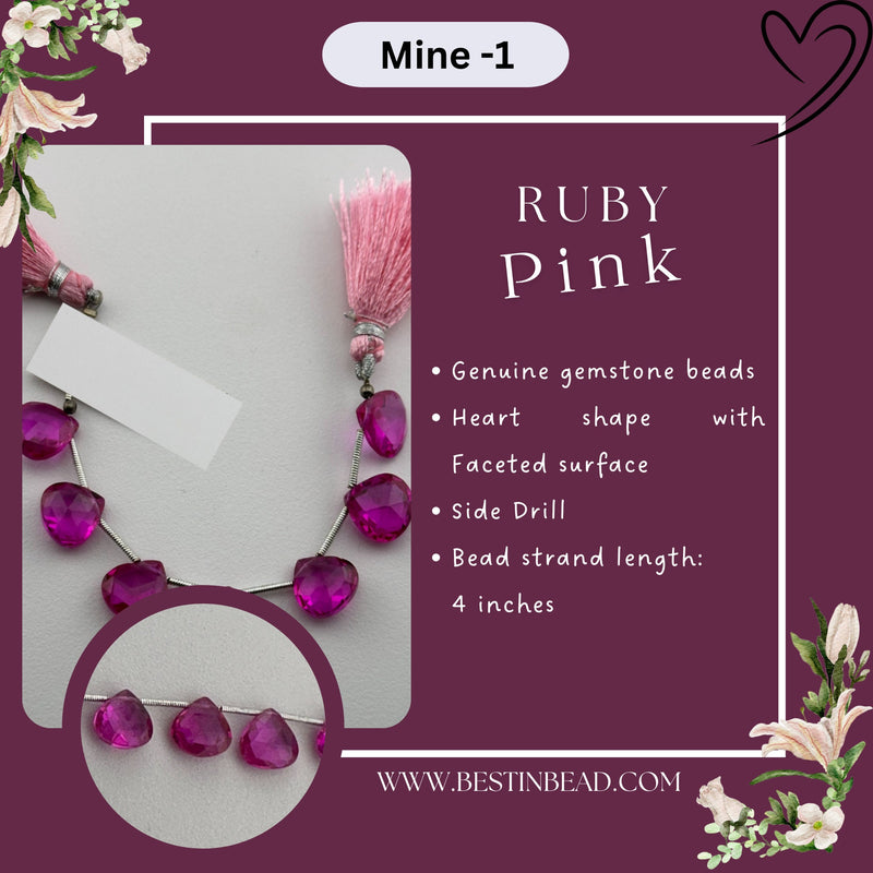 Ruby Pink Heart Bead Strand