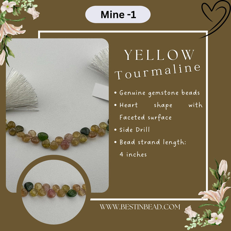 Yellow Tourmaline Heart Bead Strand