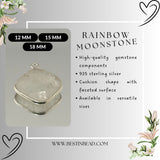 Rainbow Moonstone Cushion/Diamond Pendant - Boho Chic Gemstone Necklace with 925 Sterling Silver Elegance