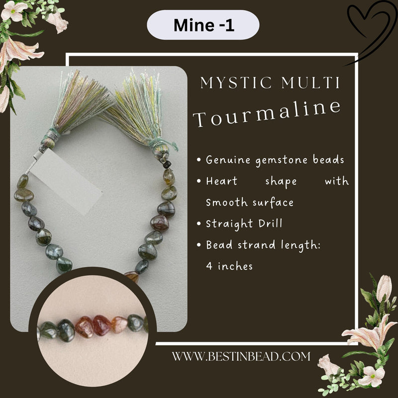 Multi Tourmaline Green Heart Bead Strand