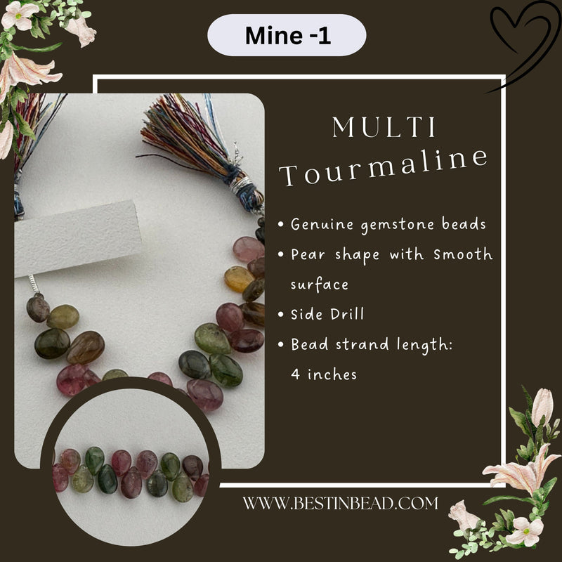 Multi Tourmaline Pear Bead Strand