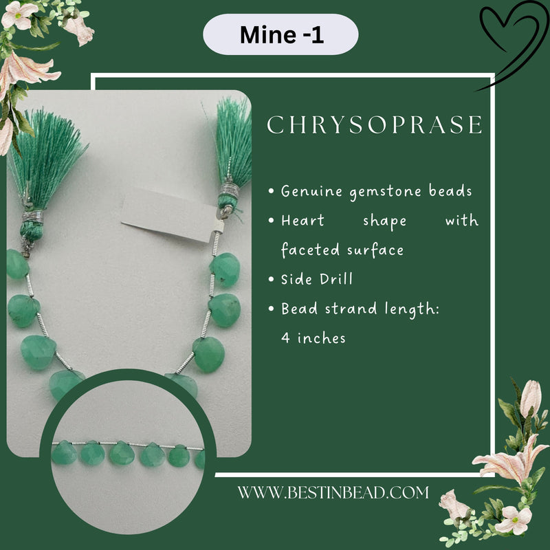 Chrysoprase Natural Heart Bead Strand
