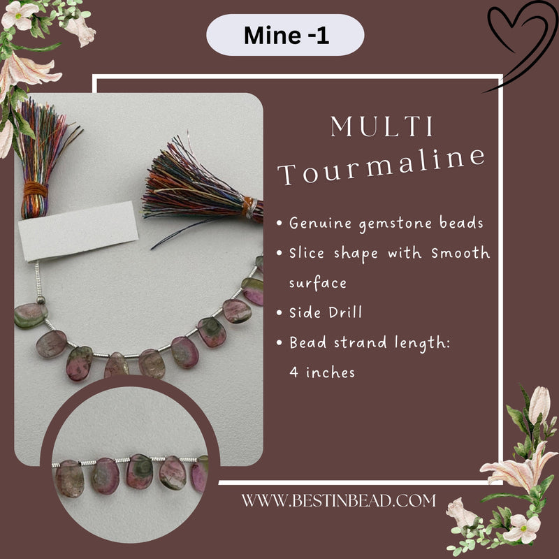 Multi Tourmaline Slice Bead Strand