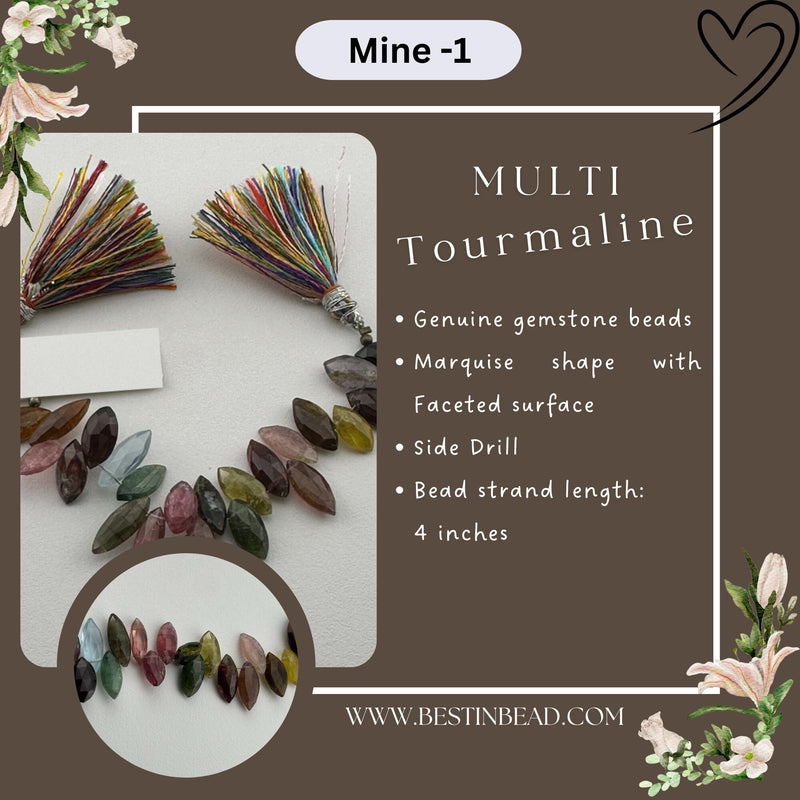 Multi Tourmaline Marquise Bead Strand