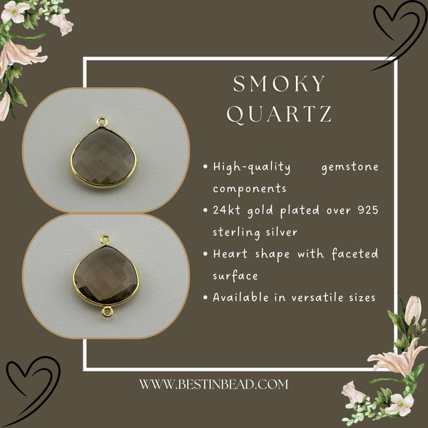 Smoky Quartz Heart Pendant - Boho Chic Gemstone Necklace with 24kt Gold Elegance