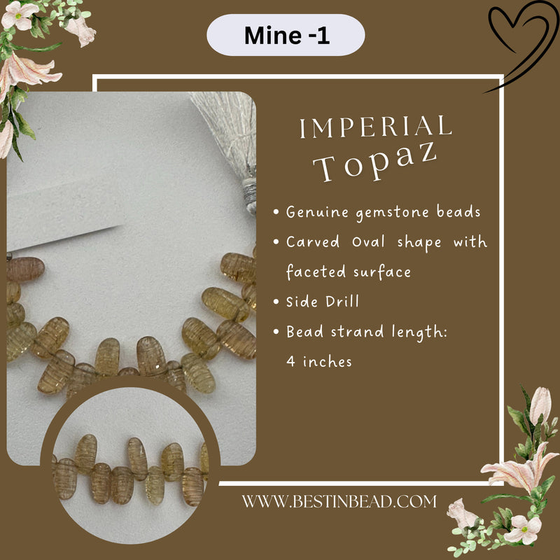 Imperial Topaz Natural Carved Oval Bead Strand