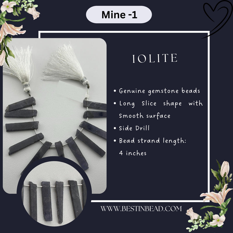 Iolite Natural Long Slice Bead Strand