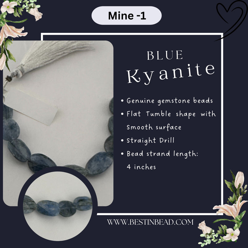 Blue Kyanite Natural Flat Tumble Bead Strand