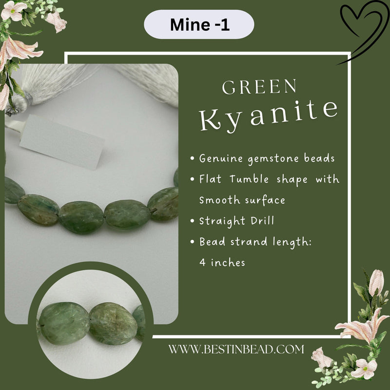 Green Kyanite Natural Flat Tumble Bead Strand