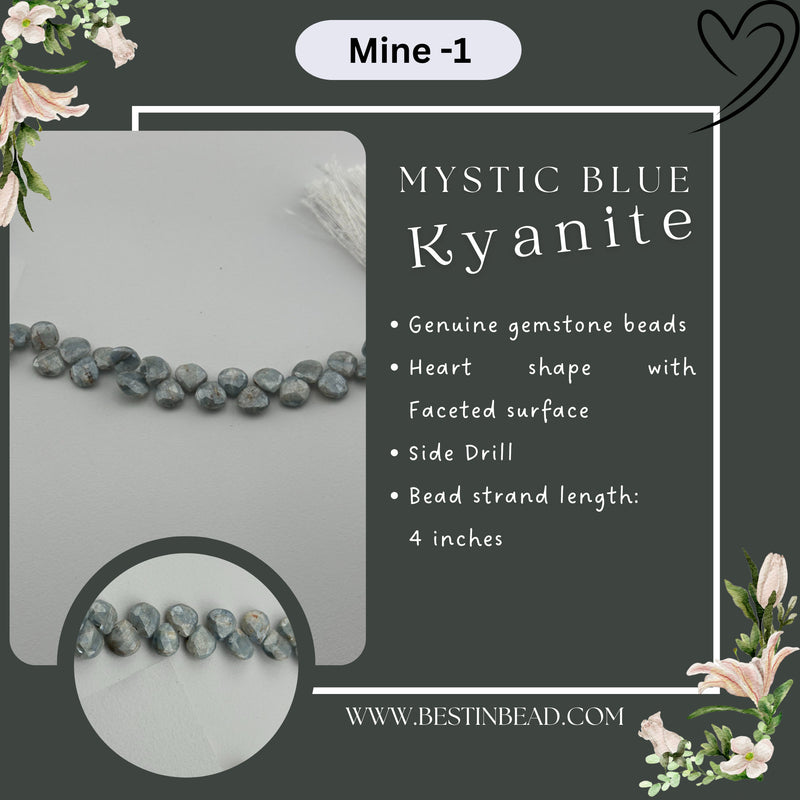 Mystic Blue Kyanite Natural Heart Bead Strand