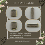 Smoky Quartz Rectangle/Bar Pendant - Boho Chic Gemstone Necklace with 24kt Gold Elegance