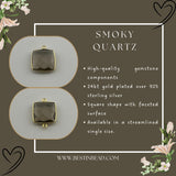 Smoky Quartz Square Pendant - Boho Chic Gemstone Necklace with 24kt Gold Elegance