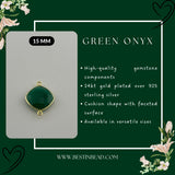 Green Onyx Cushion/Diamond Pendant - Boho Chic Gemstone Necklace with 24kt Gold Elegance