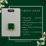 Green Onyx Square Pendant - Boho Chic Gemstone Necklace with 24kt Gold Elegance