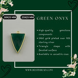 Green Onyx Stone Necklace for Jewelry Making 25X25mm Triangle Bezel Charms Pendants Connectors 24K Gold Plated Over 925 Sterling Silver