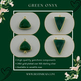 Green Onyx Stone Necklace for Jewelry Making 25X25mm Triangle Bezel Charms Pendants Connectors 24K Gold Plated Over 925 Sterling Silver