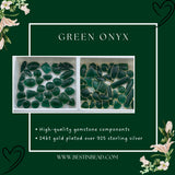 Green Onyx Stone Necklace for Jewelry Making 25X25mm Triangle Bezel Charms Pendants Connectors 24K Gold Plated Over 925 Sterling Silver