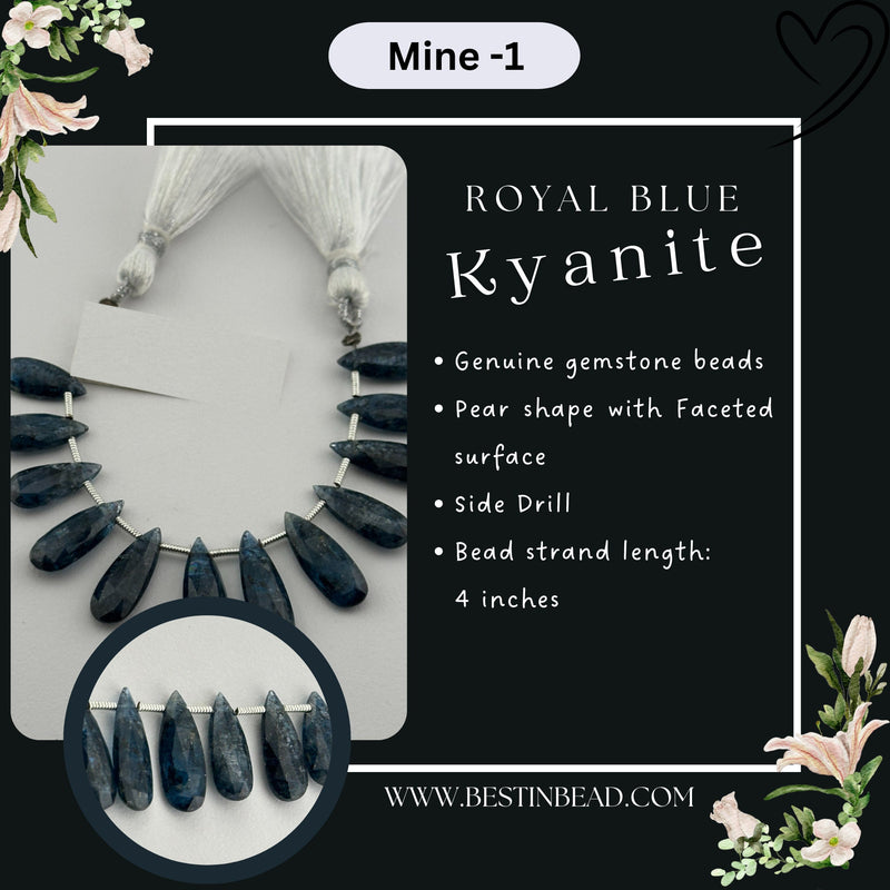 Royal Blue Kyanite Natural Pear Bead Strand