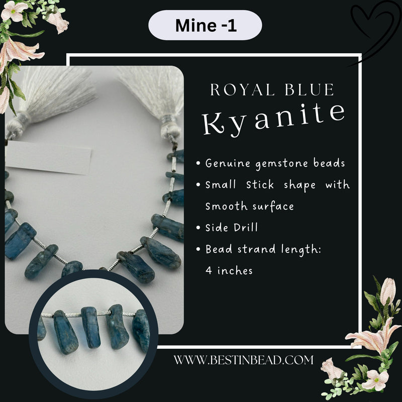 Royal Blue Kyanite Natural Stick Bead Strand
