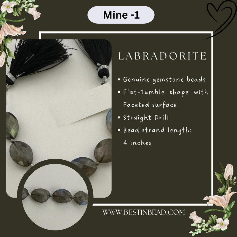Labradorite Natural Flat Tumble Bead Strand