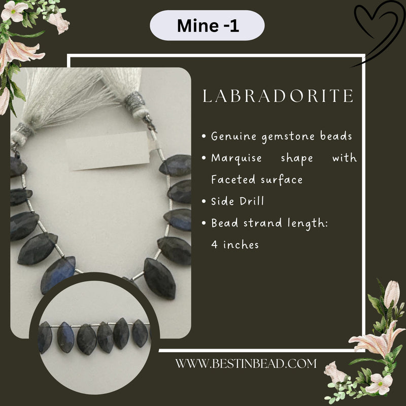 Labradorite Natural Marquise Bead Strand