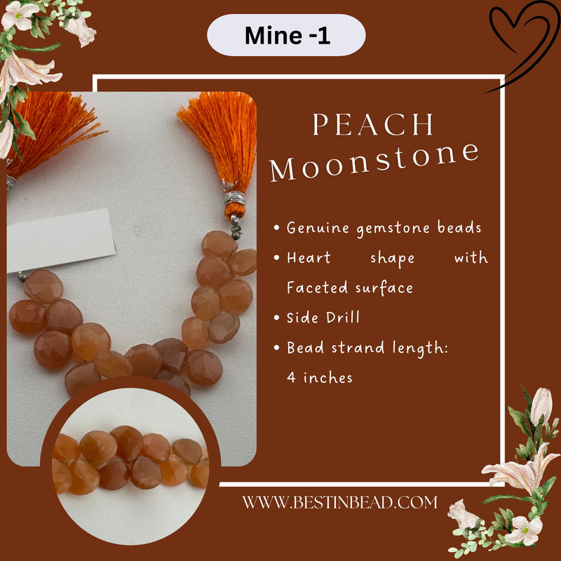 Peach Moonstone Natural Heart Bead Strand