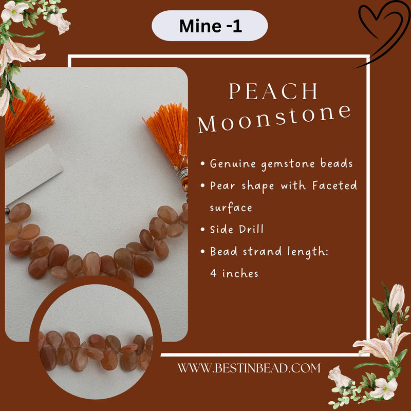 Peach Moonstone Natural Pear Bead Strand