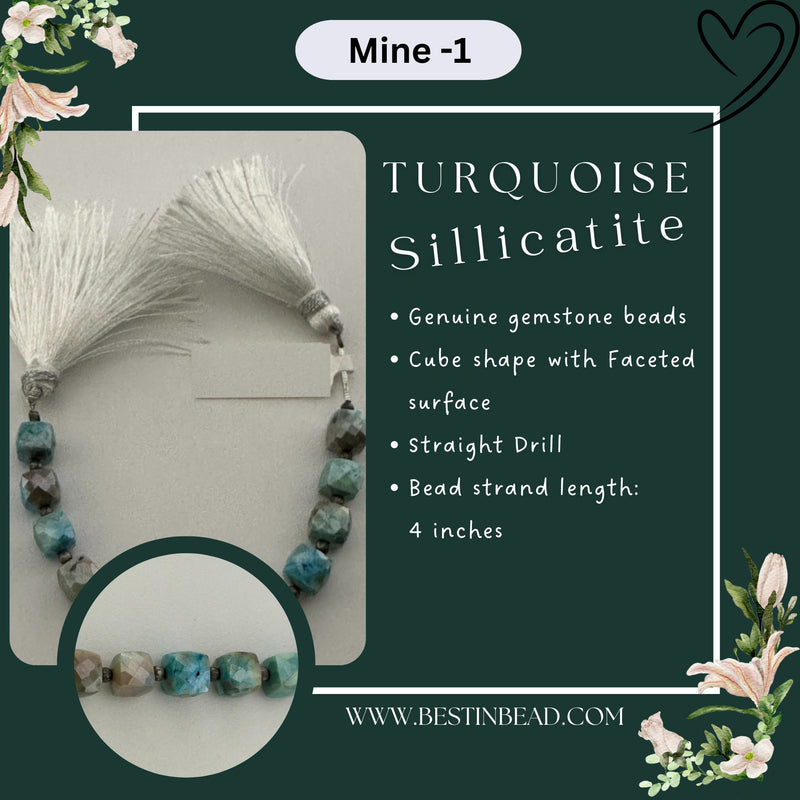 Turquoise Sillicatite Cube Bead Strand