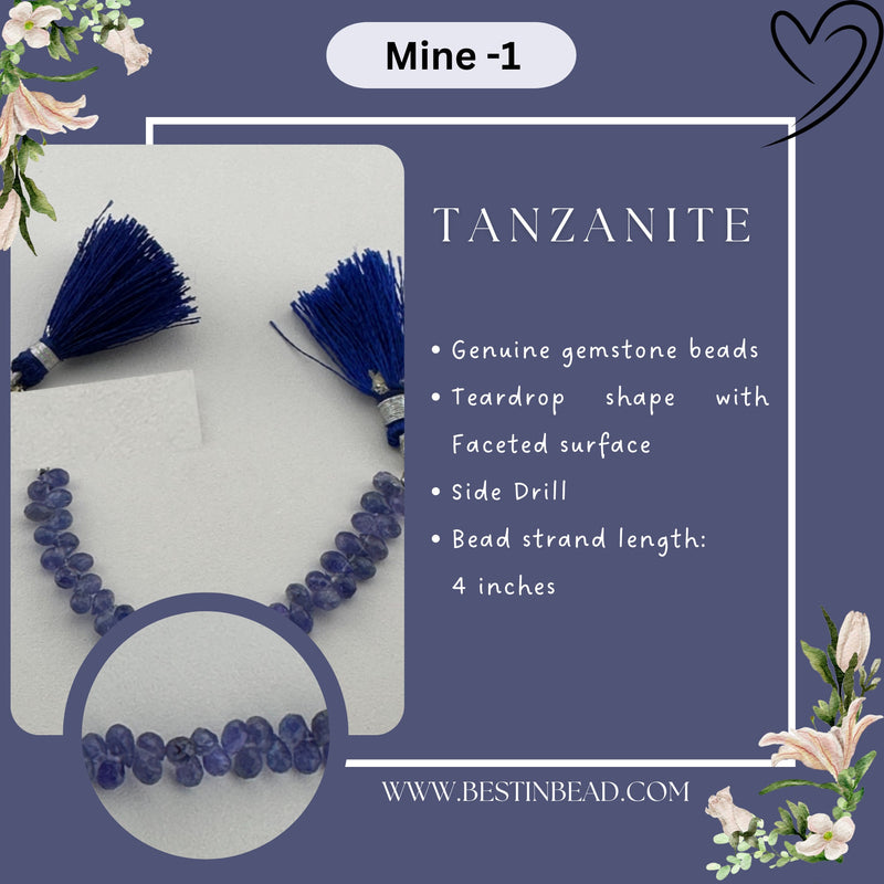 Tanzanite Teardrop Bead Strand
